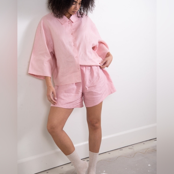 Sonderhaus Pants - {Sonderhouse} Pink Linen Women's Shorts (Only) - Size XL